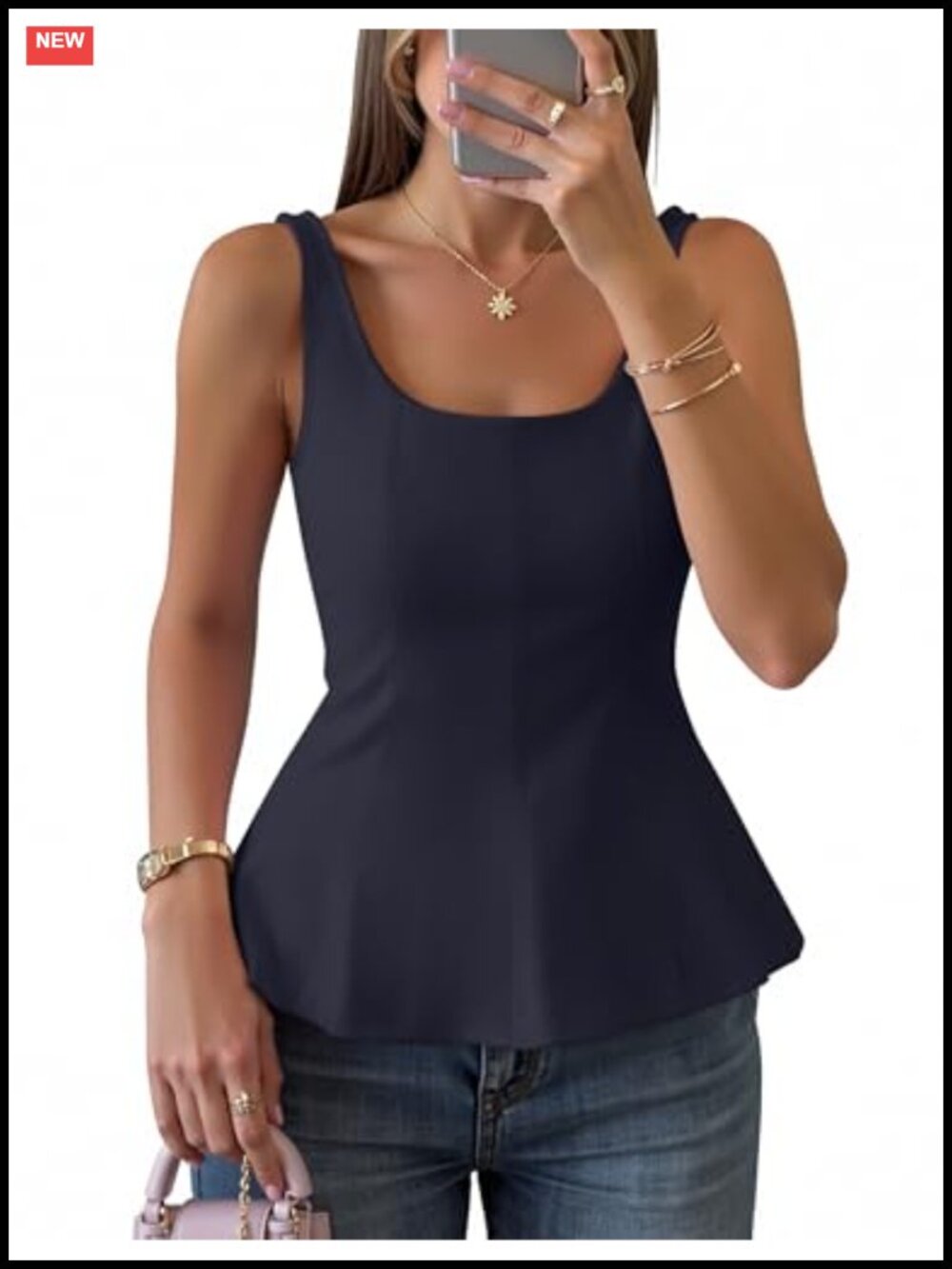 Sleeveless Square Neck Ruffle Hem Tank Top Women's Summer Peplum Vest